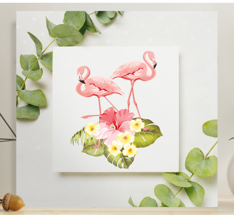 Quadro de flores flamingos e hibiscos - TenStickers