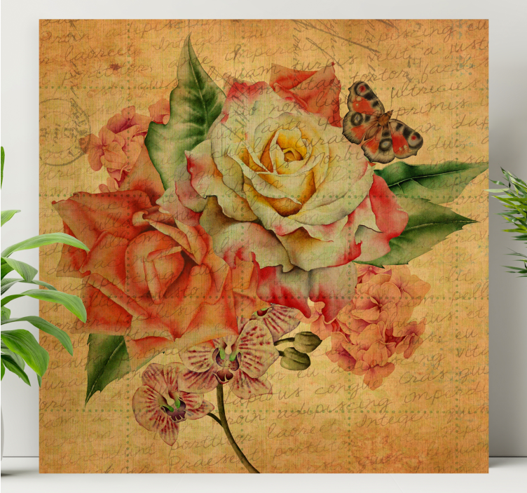 Quadro de flores rosas e borboletas - TenStickers