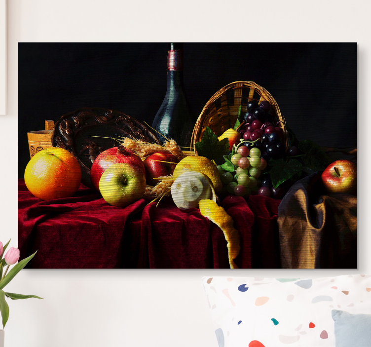 Quadro decorativo de vinícola arranjo de frutas douradas - TenStickers