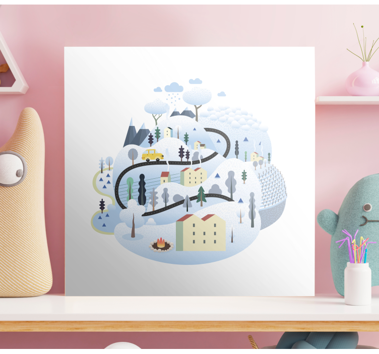 Quadro infantil Vila cinza com montanhas - TenStickers