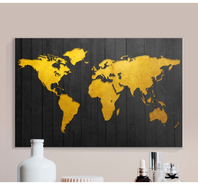 Quadro mapa mundi Dourado escuro - TenStickers