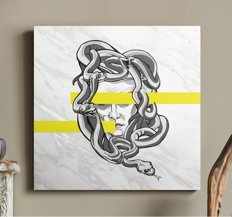 Quadro moderno Medusa branca com riscas amarelas - TenStickers