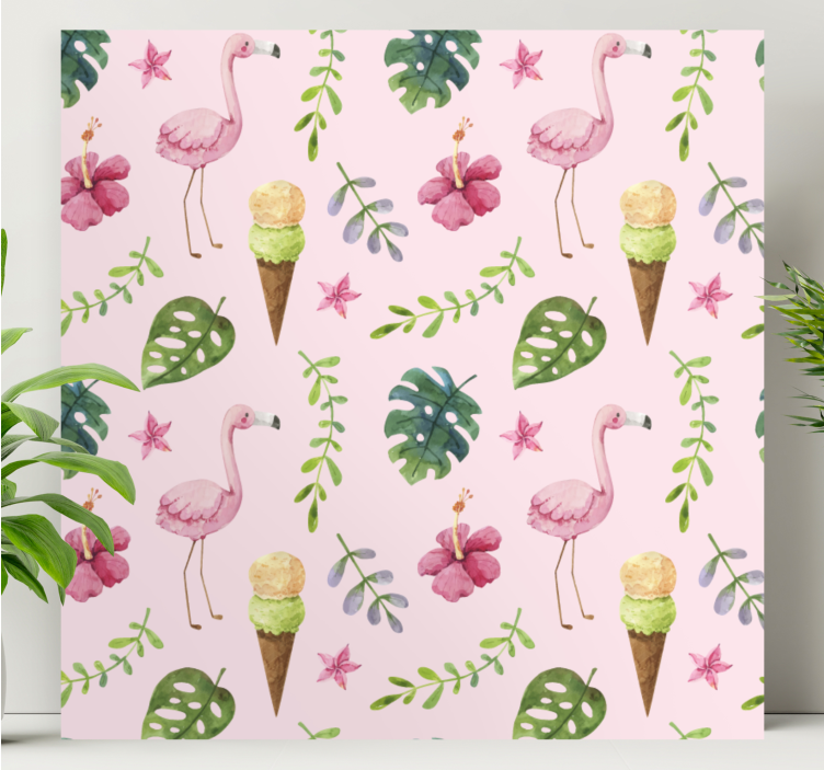 Quadro decorativo mosaico flamingos e sorvete - TenStickers