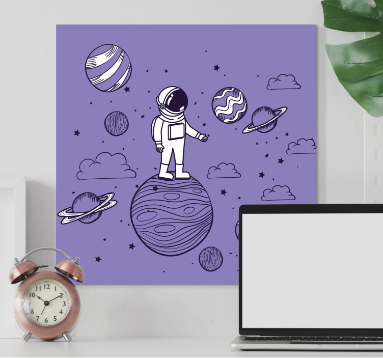 Quadro para quarto Astronauta desenhar com planetas - TenStickers