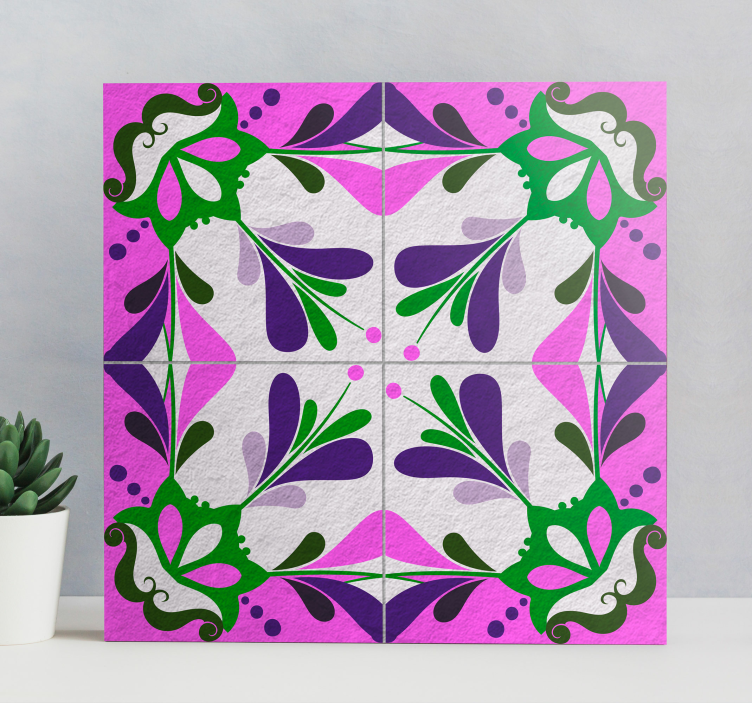 Quadro vintage azulejo hidráulico rosa - TenStickers