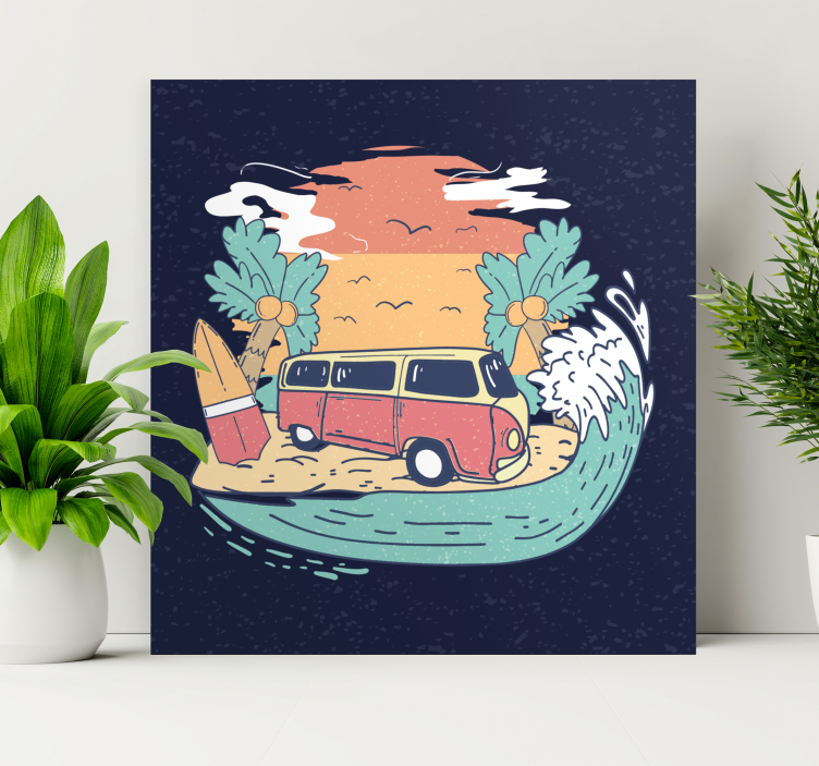 Quadro vintage Caravana hippie com estilo cartoon - TenStickers