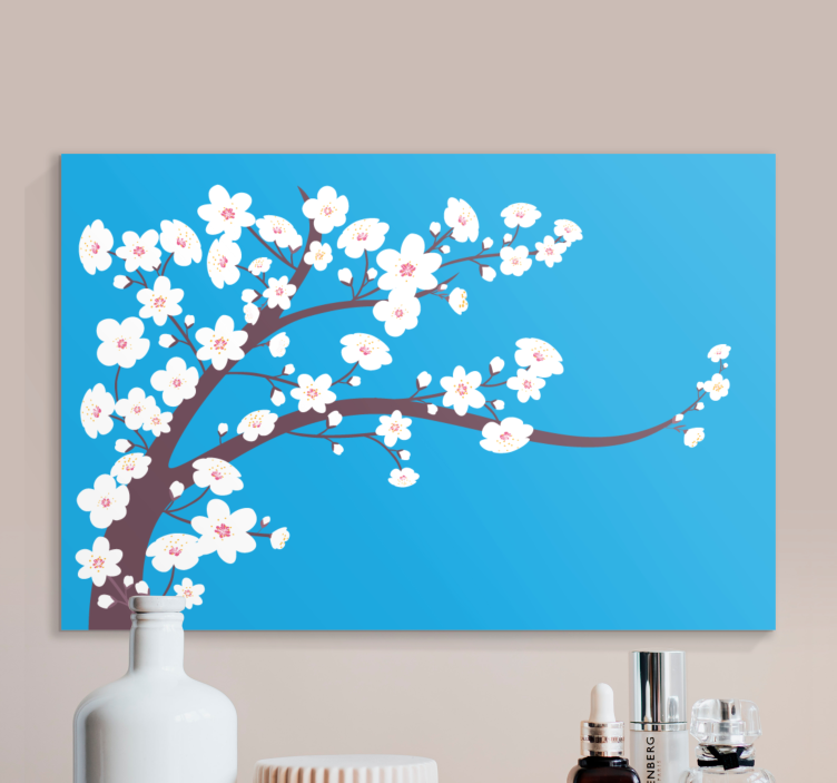 Quadro 3D Flores brancas com fundo azul - TenStickers