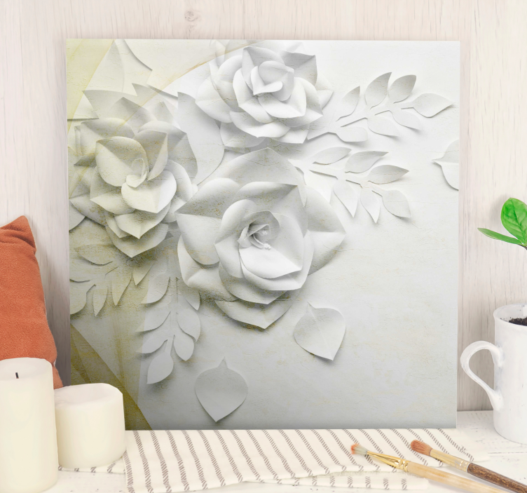 Quadro 3D Flores brancas douradas elegantes - TenStickers