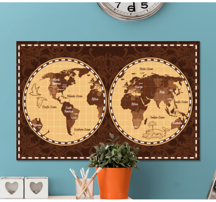 Quadro mapa mundi atlas global retrô - TenStickers