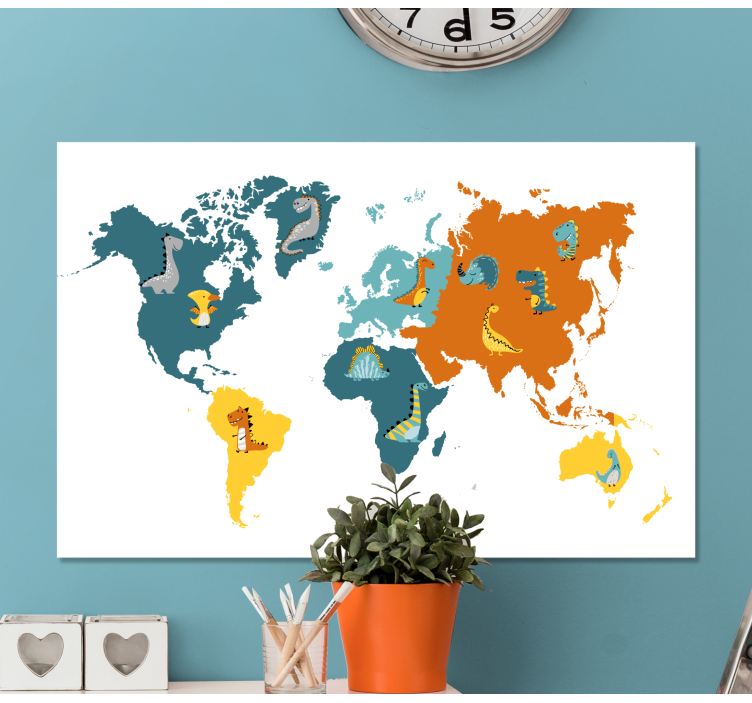 Quadro mapa mundi mapa de animais interativo - TenStickers