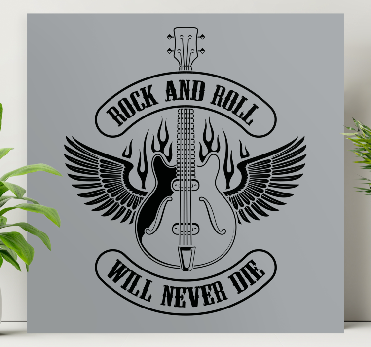 Quadro de música Guitarra em chamas com texto rock - TenStickers