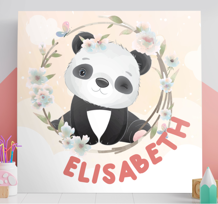 Quadro para bebê Animais fofos panda com nome - TenStickers
