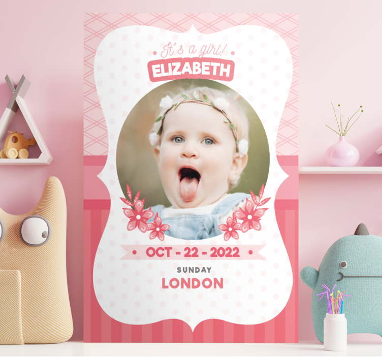 Quadro para bebê anúncio rosa personalizado - TenStickers