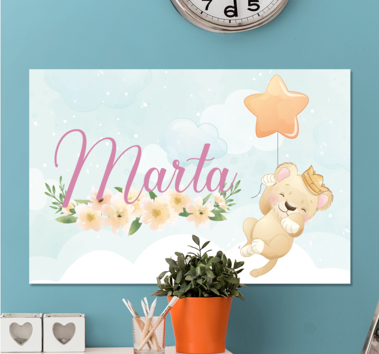 Quadro para bebê Leão fofo para menina com nome - TenStickers