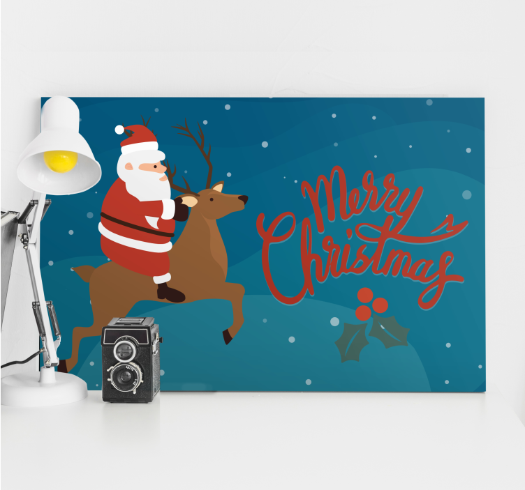 Quadros decorativos personagens papai noel montando rena - TenStickers