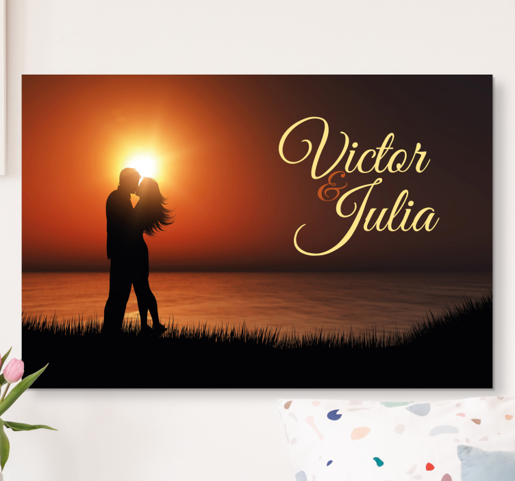 Quadros decorativos personagens silhueta de casal amoroso - TenStickers