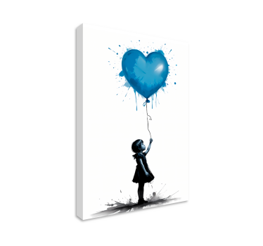 Quadro de arte menina com balão de coração azul - TenStickers