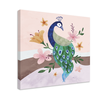 Pavão com tela de penas de flores - TenStickers