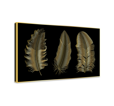Quadro Decorativo de penas Penas douradas fundo preto - TenStickers