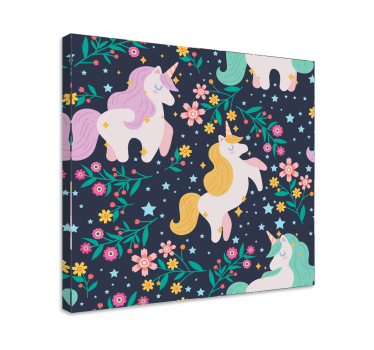 Quadro de unicórnios Unicórnios flores e estrellas - TenStickers
