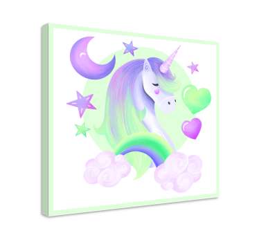 Quadro de unicórnios Coração de unicórnios e arco-íris - TenStickers