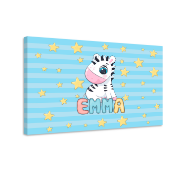 Quadro Decorativo com nome Zebra fofa e estrelas com nome - TenStickers
