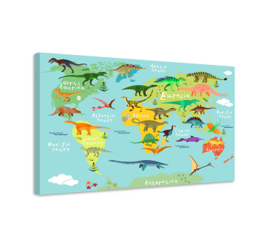 Quadro Decorativo dinossauro Mapa mundial de dinossauros para cri - TenStickers