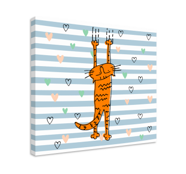 Quadro Decorativo de gatos Gato de desenho animado com corações - TenStickers