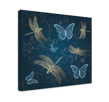 Quadro Decorativo de libélulas Borboletas em azul com - TenStickers