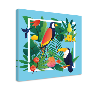 Quadro Decorativo de pássaros Pássaros tropicais com frutas - TenStickers
