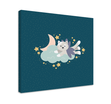 Quadro para quarto bebê Gato e lua - TenStickers