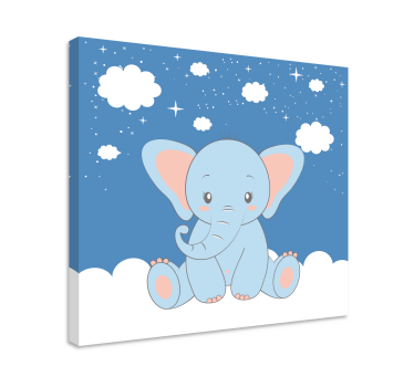 Quadro para quarto bebê Bebê fofo desenho de elefante azul - TenStickers
