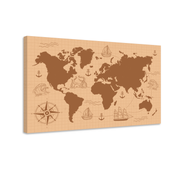 Quadro decorativo mapa mundi Marrom com bússola - TenStickers