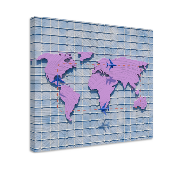 Quadro decorativo mapa mundi Madeira e roxo - TenStickers