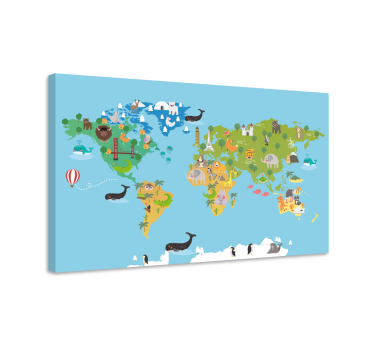 Quadro decorativo mapa mundi Animais de desenho animado - TenStickers