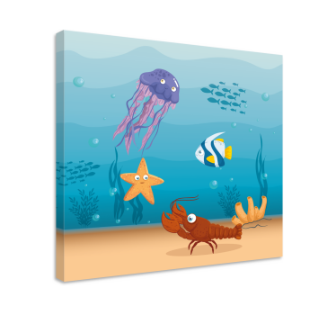 Quadro decorativo de peixes Desenho animado da vida no mundo mari - TenStickers