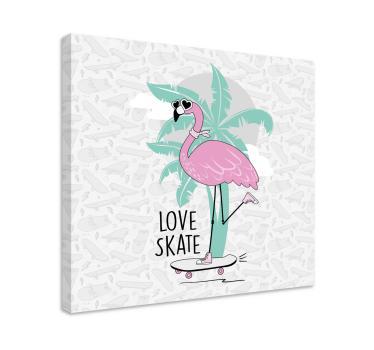 Quadro animais flamingo andando de skate - TenStickers