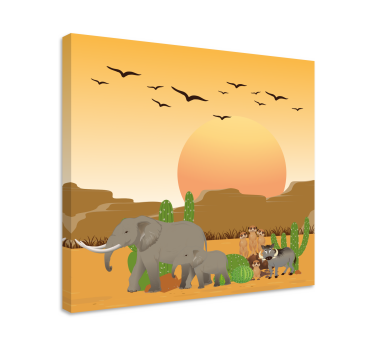Quadro de elefantes em cena de safári no deserto - TenStickers
