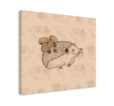 Quadro de animais Esboçar um lindo bebê ouriço e cogumelos - TenStickers