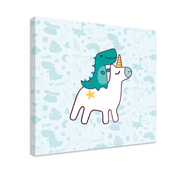 Quadro unicórnio dinossauro montando unicórnio - TenStickers
