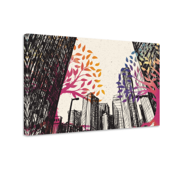Quadro em 3D árvores multiestações com arranha-céus - TenStickers