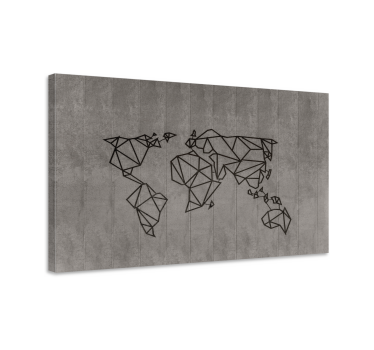 Quadro em 3D Mapa mundial cinza e preto - TenStickers