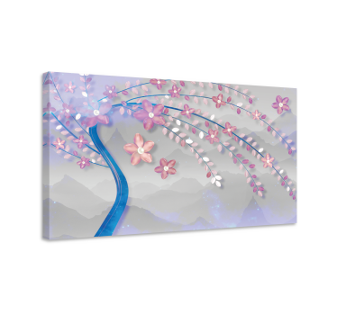 Quadro em 3D Cereja rosa no fundo com redemoinhos - TenStickers