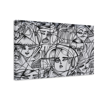 Quadro Decorativo de arte Rostos abstratos em preto e branco - TenStickers