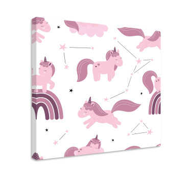 Quadro unicórnio desenhos rosa com estrelas - TenStickers