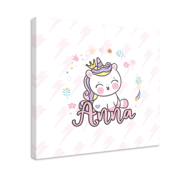 Quadro Decorativo com nome Lindo bebê unicórnio - TenStickers
