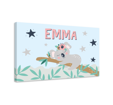 Quadro para quarto bebê Coala fofo para menina com nome - TenStickers