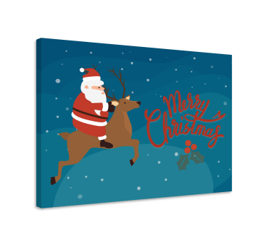 Quadros decorativos personagens papai noel montando rena - TenStickers