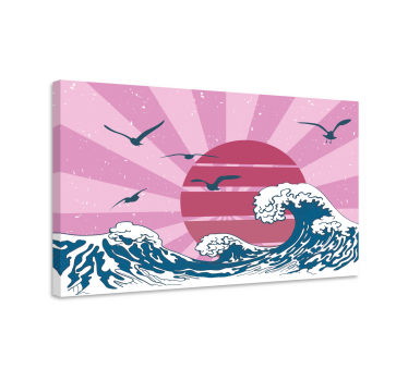 Quadro Decorativo vintage A grande onda retro rosa - TenStickers