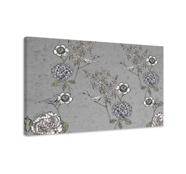 Quadro Decorativo vintage Galhos vintage cinza com pássaros - TenStickers